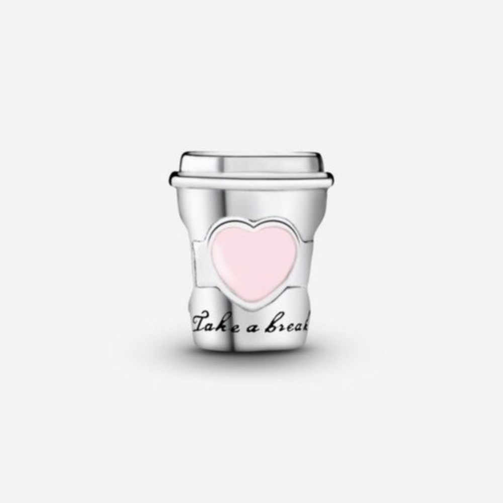 Pandora Coffee Cup Charm with Pink Heart